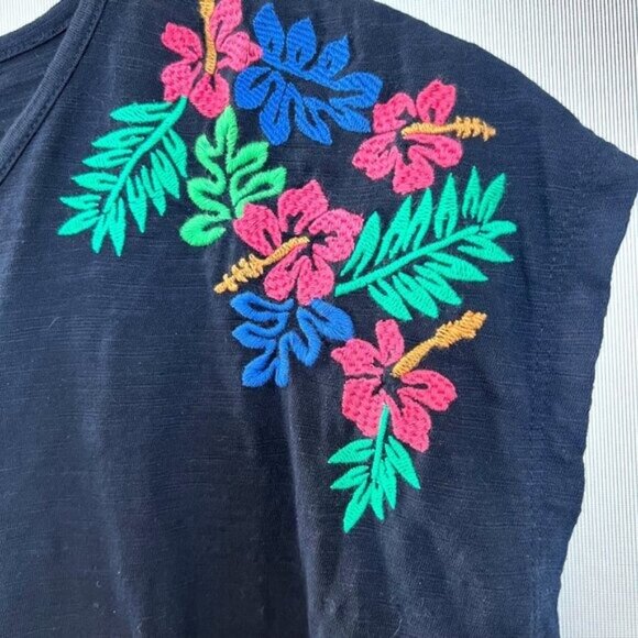 Talbots Petites Navy Embroidered Cap Sleeve T-Shirt Lp 100% Cotton, Large Petite - Picture 5 of 9